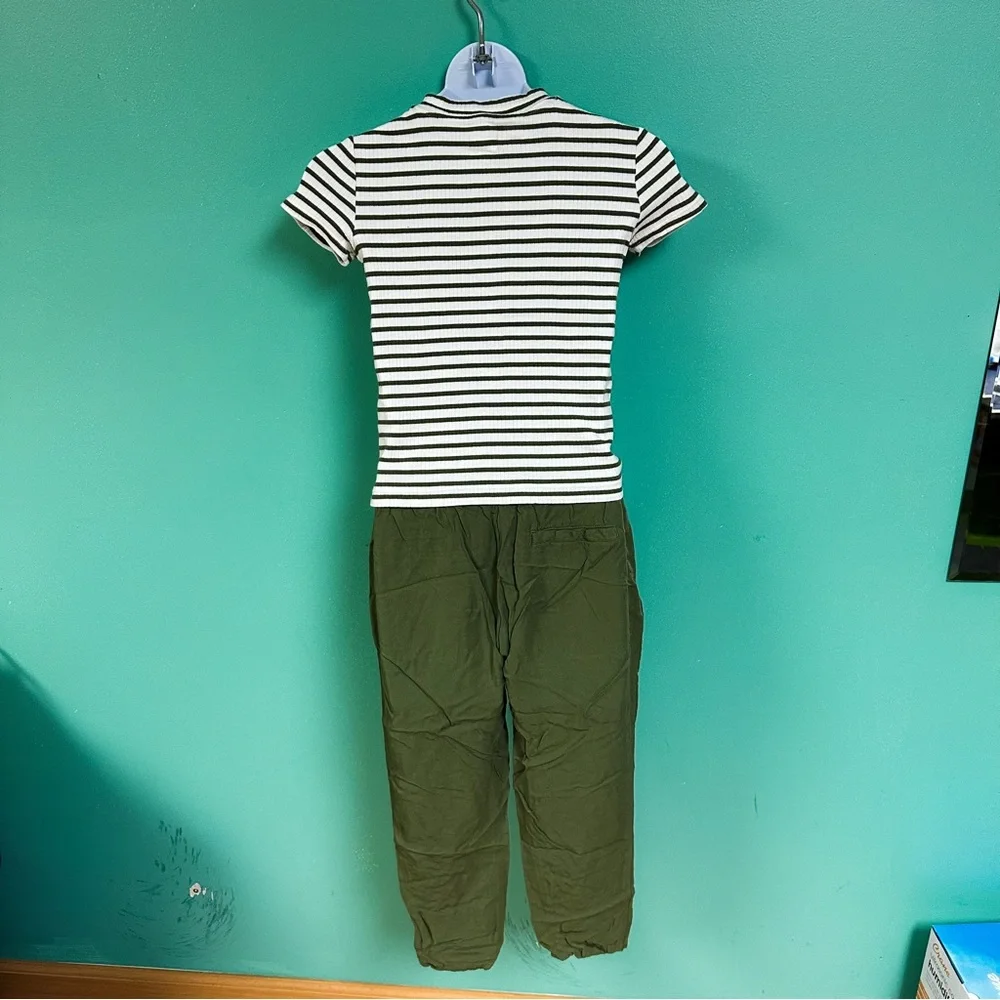 Crazy 8 White & Olive Green Mockneck Top & Paperbag Pants Outfit Girls Size 7/8